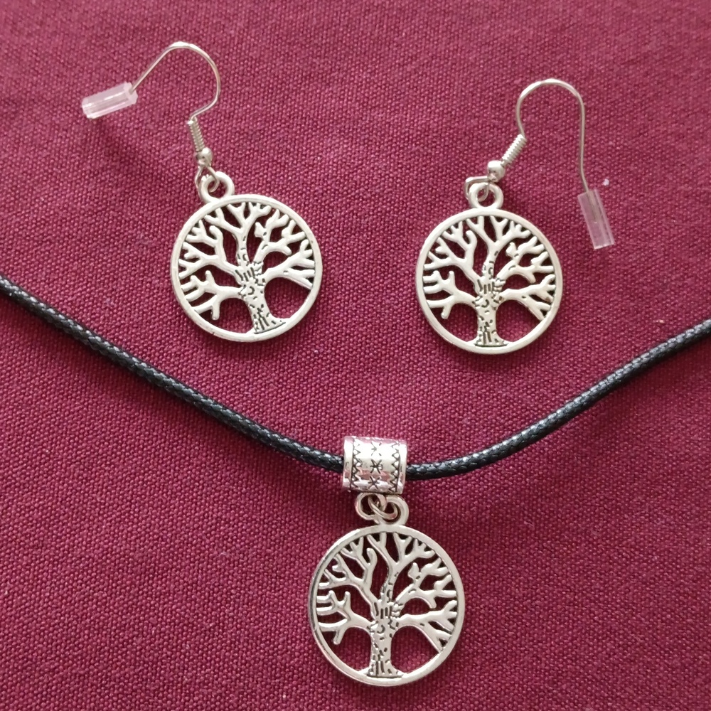 Silver Tree of Life Necklace and Earring Set NWOT